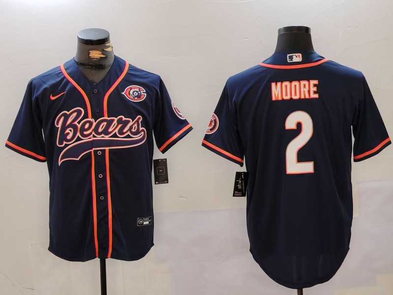 Mens Chicago Bears #2 DJ Moore Navy Throwback With Patch Cool Base Stitched Baseball Jersey